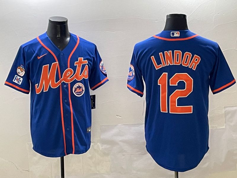 Men New York Mets 12 Lindor Blue Game 2025 Nike MLB Jersey style 316